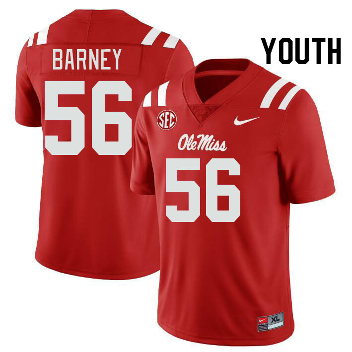 Youth #56 CJ Barney Ole Miss Rebels College Football Jerseys Stitched-Red